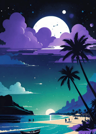 Night by the sea starlit sky moon ab13