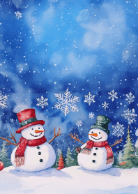 Snowman at night on purple