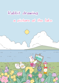 Rabbit drawing a picture at the lake