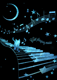 Cat Playing Music Piano Black x Space 2