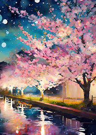 Beautiful night cherry blossoms#1477