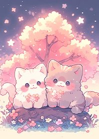 Cat Couple Under the Starry Sakura_ Pink