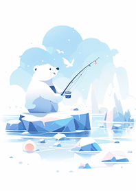 polar bear is fishing