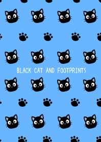 BLACK CAT AND FOOTPRINTSj-BLUE-BEIGE