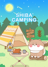 shiba inu- camping/gradient/blue
