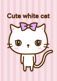 Cute white cat with a ribbon 01[world]