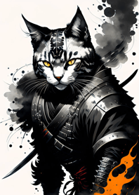 Ink wash cat samurai 5A50af