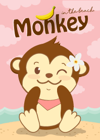 Monkey in the beach. (Pink ver.)