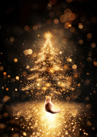 全運気アップ輝くクリスマスツリーと猫