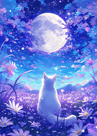 紫花秘境裡賞月的白貓❤️