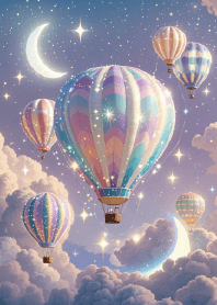 Hot air balloon under the starry sky.