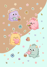 Cute monster Green&Beige