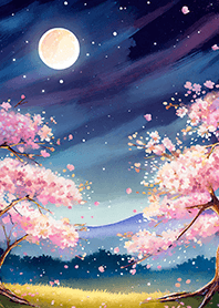Beautiful night cherry blossoms#1896