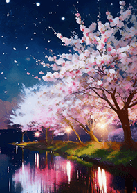 Beautiful night cherry blossoms#1706