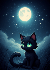 Black cat under the starry sky 4d9471