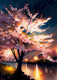 Beautiful night cherry blossoms#1860