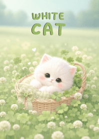 Pretty White Cat In Green Clover (JP)