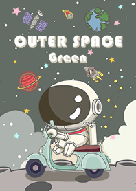 浩瀚宇宙-可愛寶貝太空人-摩托車-綠色星空3