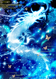 Blue dragon and golden butterfly