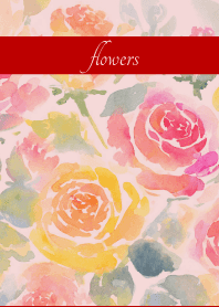 Pastel Roses2 on red & beige