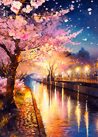 Beautiful night cherry blossoms#1768