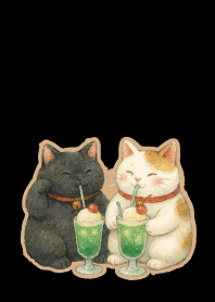 W & B Beckoning Cats on black