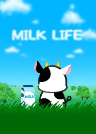 milk cow in the meadow (sky, grass)