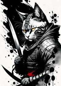 Ink wash cat samurai A8Fc84