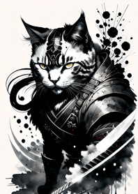 Ink wash cat samurai 5C59Ba