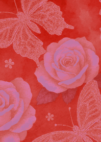 Butterfly and rose2 on red & beige