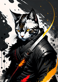 Ink wash cat samurai 3806bB