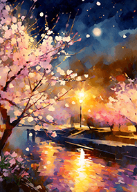 Beautiful night cherry blossoms#1795