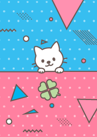 Cat staring at clover /80s/Pink x Blue