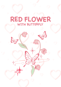 Red ; flower with butterfly
