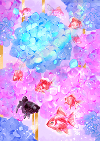 Good luck [hydrangea and goldfish]
