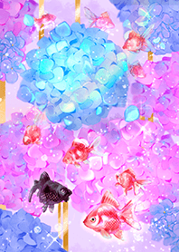 梅雨の幸運対策【紫陽花と金魚】