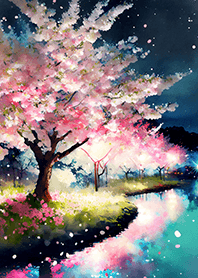 Beautiful night cherry blossoms#1792