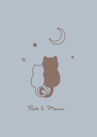 Cat & Moon 2 (snuggling)line/bluebeige