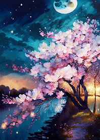 Beautiful night cherry blossoms#1457