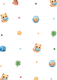 Orange cat holding a little fish (Pp)