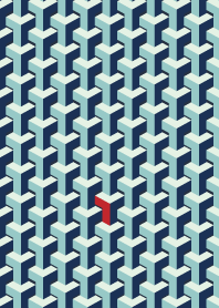CUBE PATTERN MINT NAVY WHITE