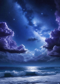 Night by the sea starlit sky moon 88C3
