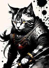 Ink wash cat samurai bEB5eD