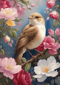 花朵海裏的優雅夜鶯
