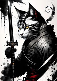 Ink wash cat samurai 28Ac20