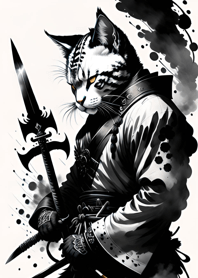 Ink wash cat samurai 0c1231