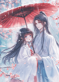 ⭐細雨紅傘下的古風情侶❤️