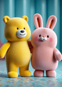 Yellow bear and pink rabbit