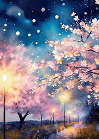 Beautiful night cherry blossoms#1454