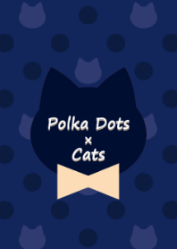 Polka Dots×Cats[Navy Blue]